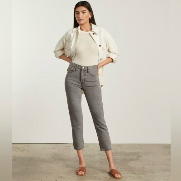 Everlane The 90’s Cheeky Jean Acid Gray Grey Ankle Cropped High Rise Button 25 - Picture 2 of 15